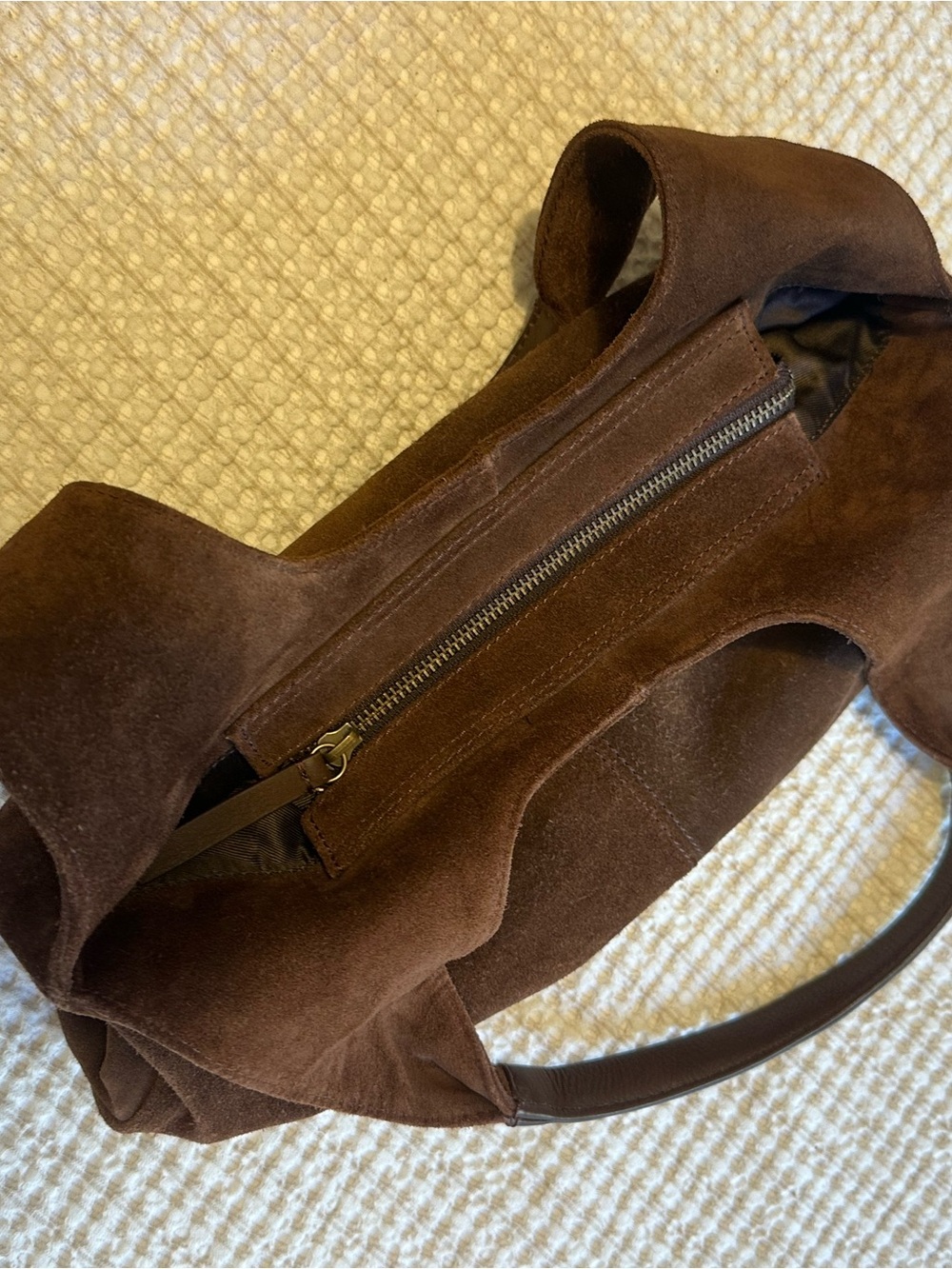 Brown Genuine Suede Tote Shoulder Bag - Picture 3 of 10